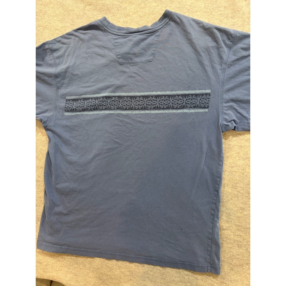 Speedo Mens XL Blue Graphic T-Shirt Short Sleeve Cotton Floral Chest Stripe Tee